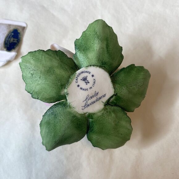 Capodimonte Vintage Porcelain Pink and White Flower Italy Crown Stamp With Tag - Picture 6 of 8